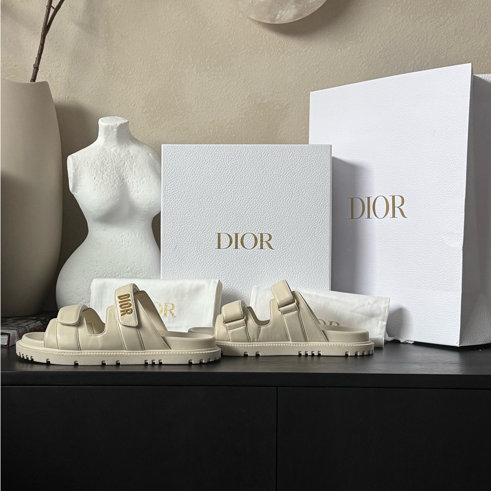 Dior Cream Leather Slide Sandals